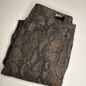 Paige Women’s Hoxton Ultra Skinny‎ Brown Snakeskin Print Coated Jeans Size 31